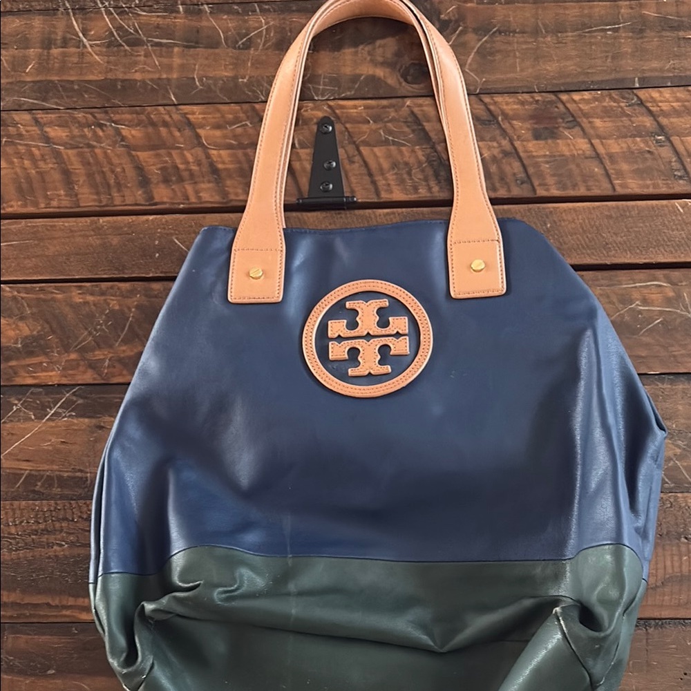 Tory Burch Blue and Green Leather Tote